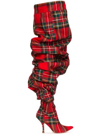 red plaid thigh high boots