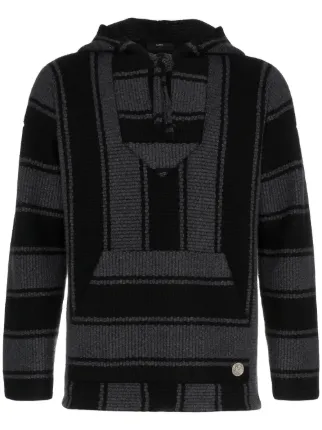 Cashmere Striped Knitted Hooded Alanui Jumper Black YwHFOFqa