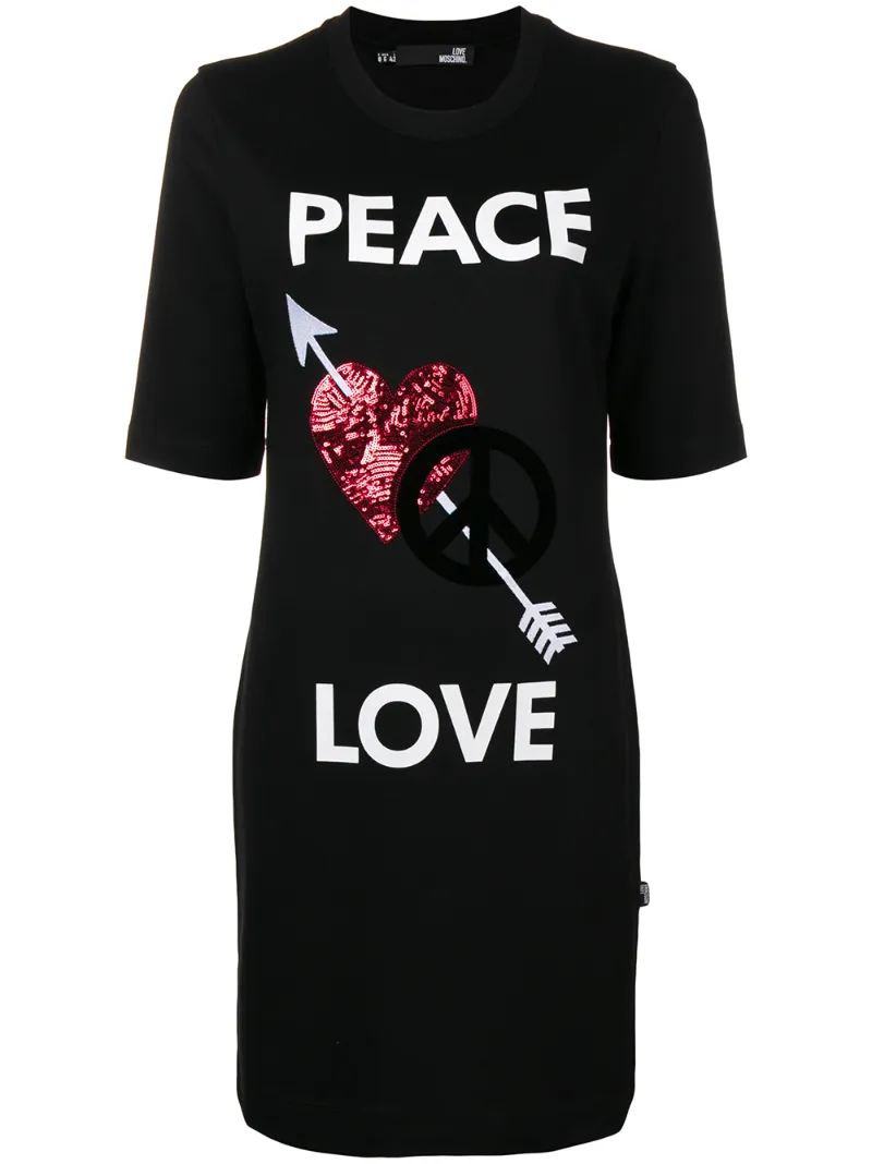 LOVE MOSCHINO LOVE MOSCHINO PEACE AND LOVE JERSEY DRESS - BLACK