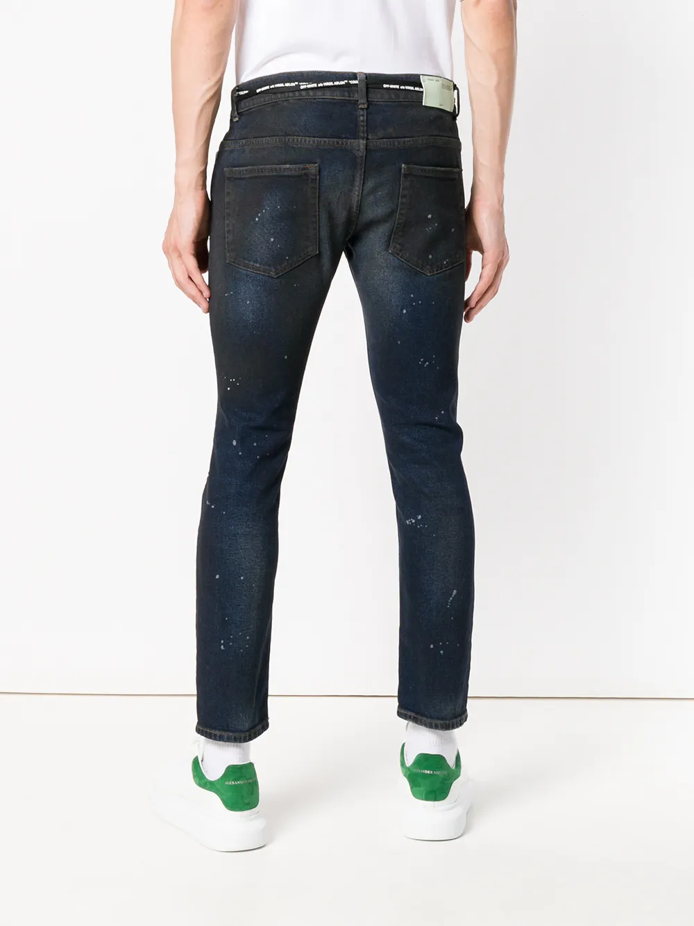 Off-White Skinny jeans met verf print Blauw