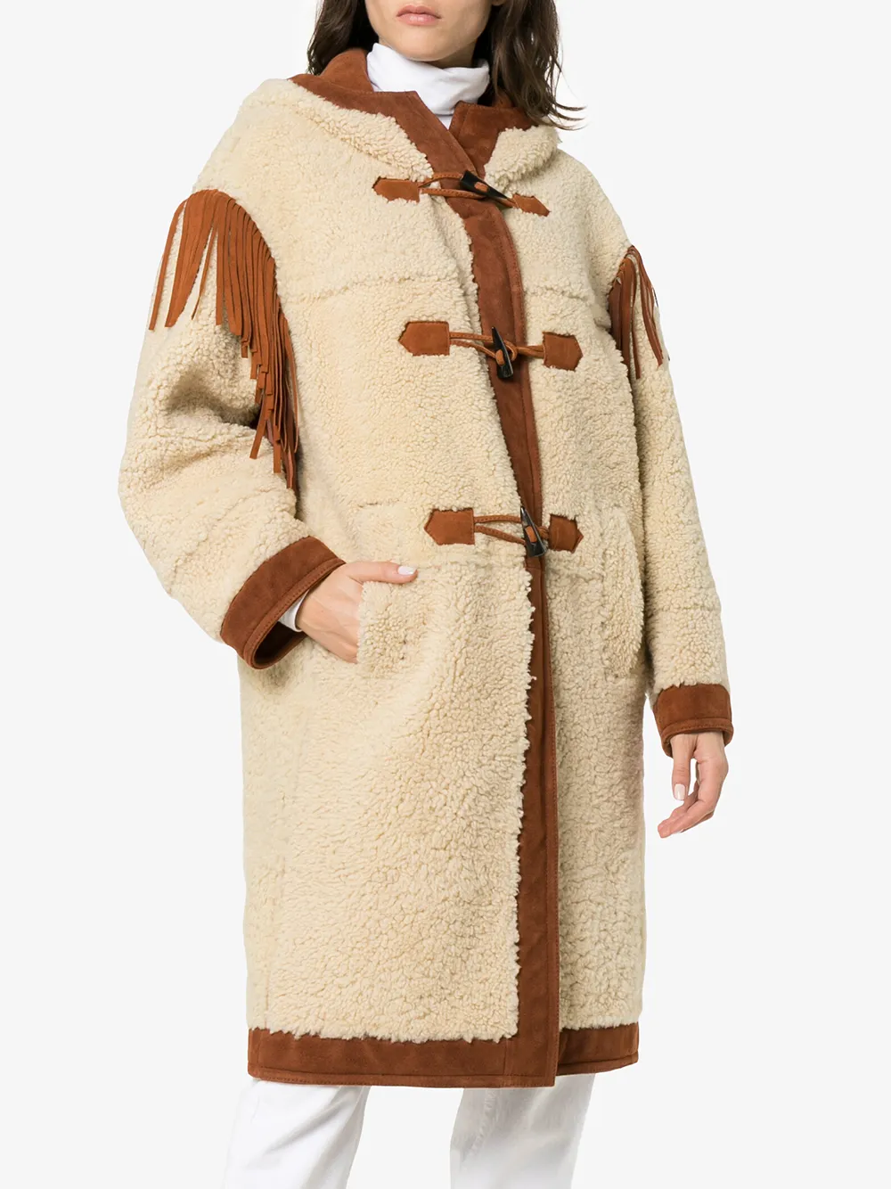 Philosophy Di Lorenzo Serafini lammy coat met franje op de schouders Beige