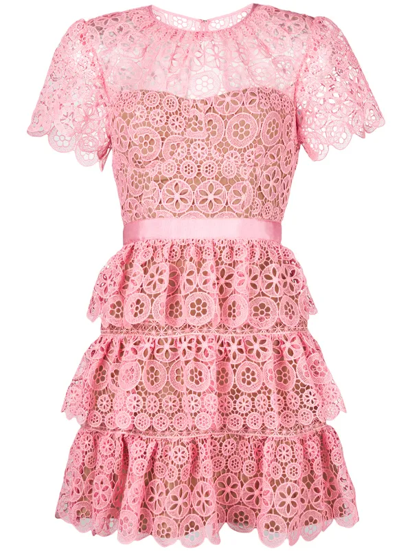 self portrait embroidered tiered mini dress