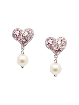 Miu Crystal And Pearl Heart Earrings Farfetch Miu Crystal And Pearl Heart Earrings