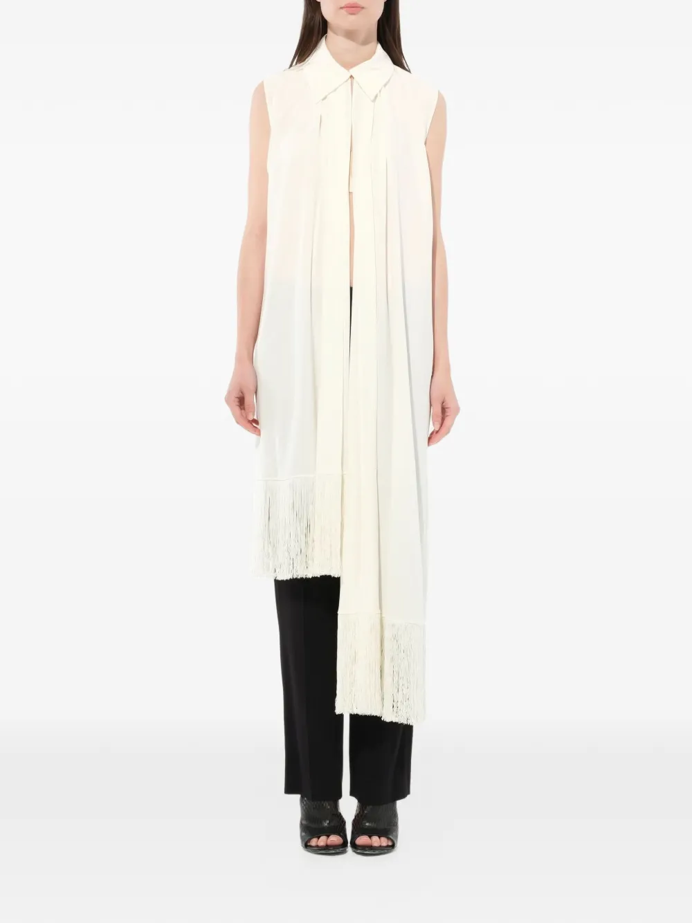 Givenchy top van zijde en crepe met franjezoom Wit