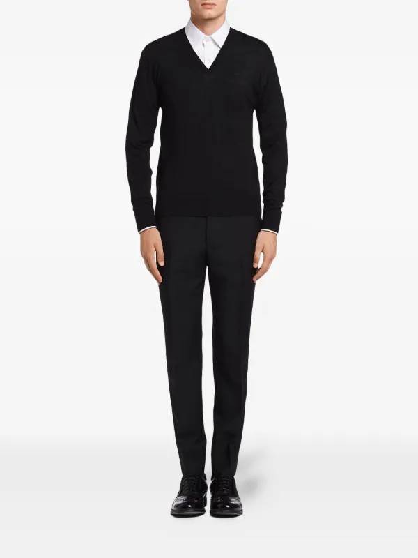 Prada Knitted v-neck Sweater | Black | FARFETCH
