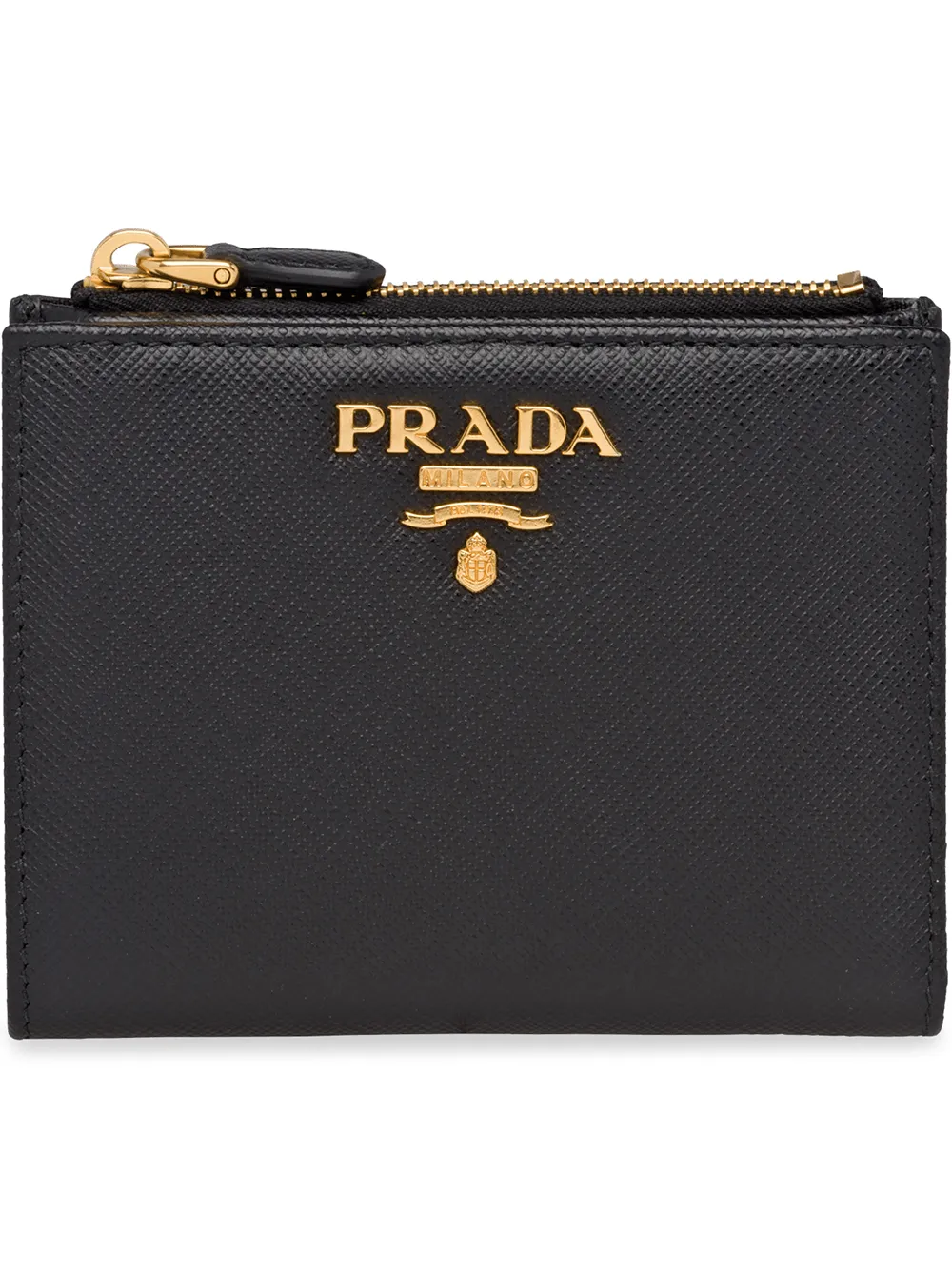 Prada Logo Plaque Coin Wallet in Black