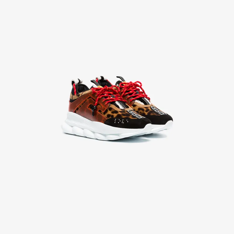 Versace Multicoloured Chain Reaction Leopard Print Leather Sneakers In Multicolour
