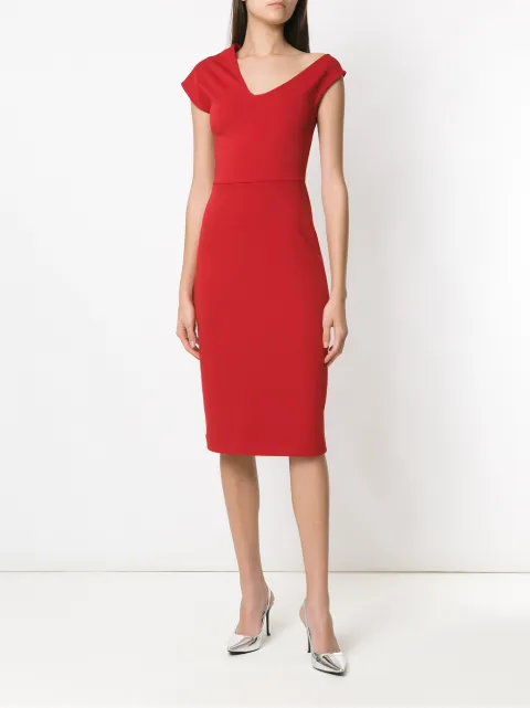 GLORIA COELHO GLORIA COELHO ASYMMETRICAL NECK DRESS - RED