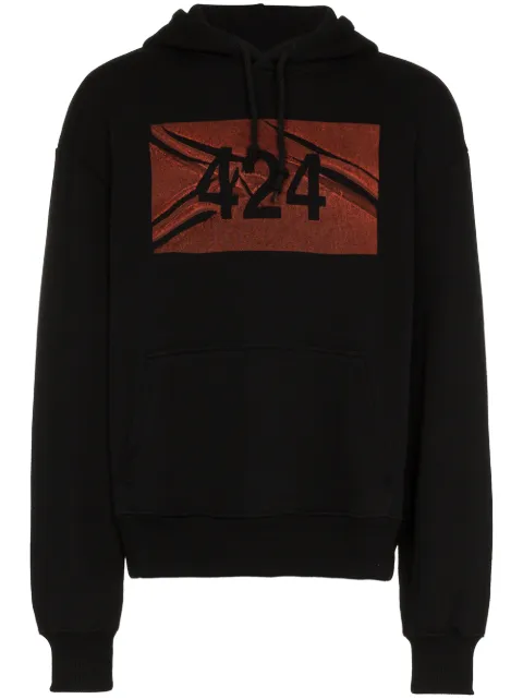424 black logo print cotton hoodie