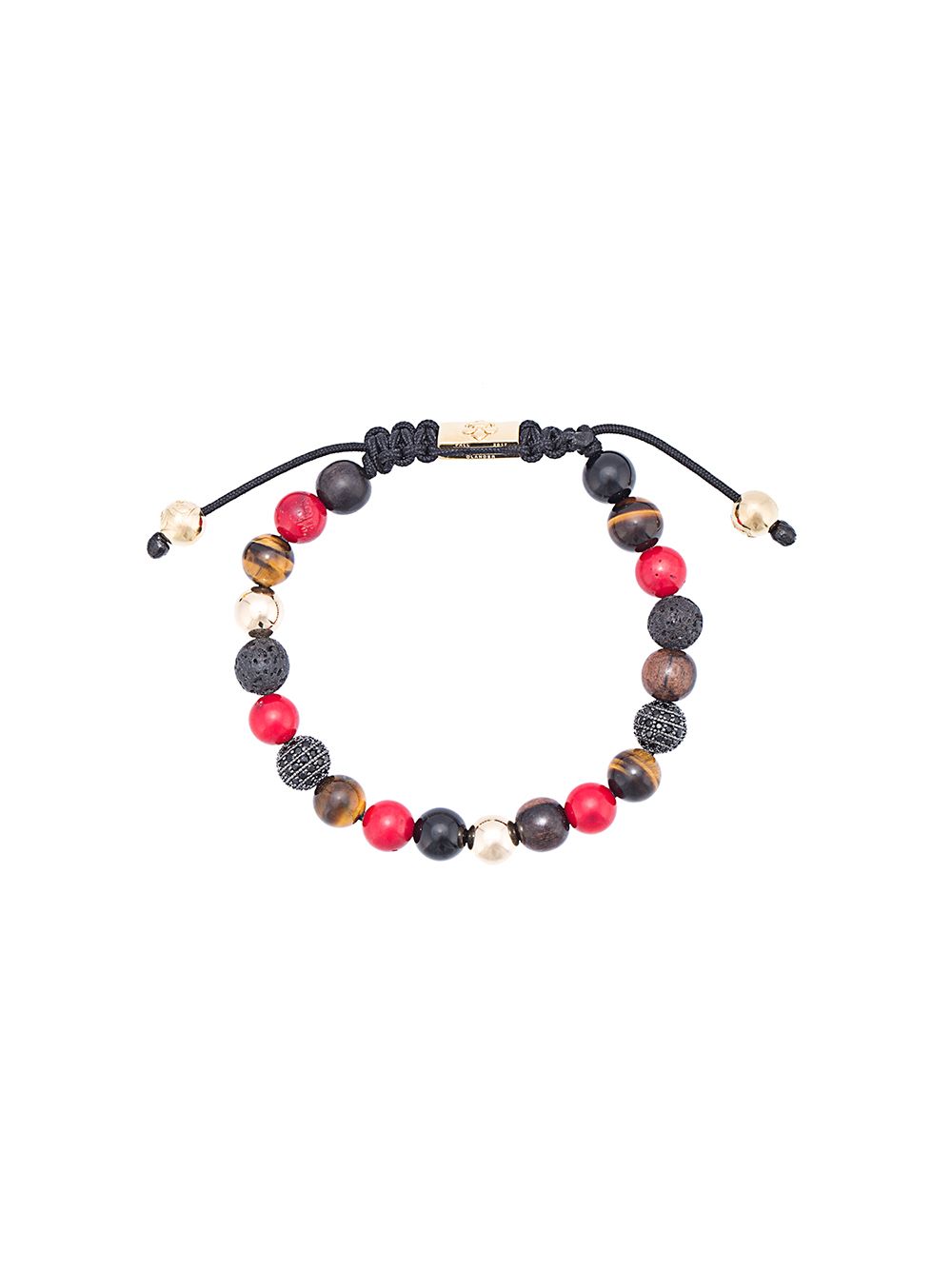 Nialaya Jewelry Red Jade, Brown Tiger Eye, Lava Stone, Agate, and Ebony Black CZ beaded bracelet