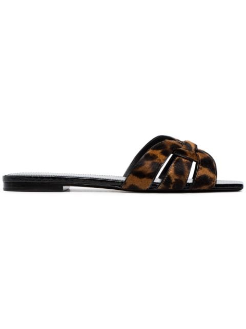 SAINT LAURENT SAINT LAURENT NU PIED LEOPARD PRINT SLIDES - BLACK