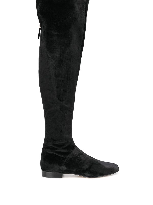black velvet over the knee boots