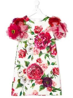 embellished rose-print dress
