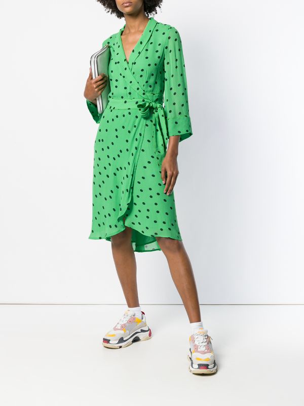 ganni green polka dot dress