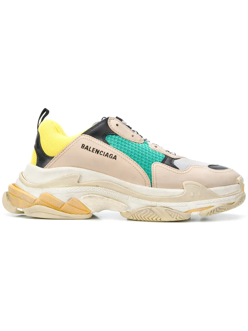 balenciaga mens triple s leather and mesh trainers