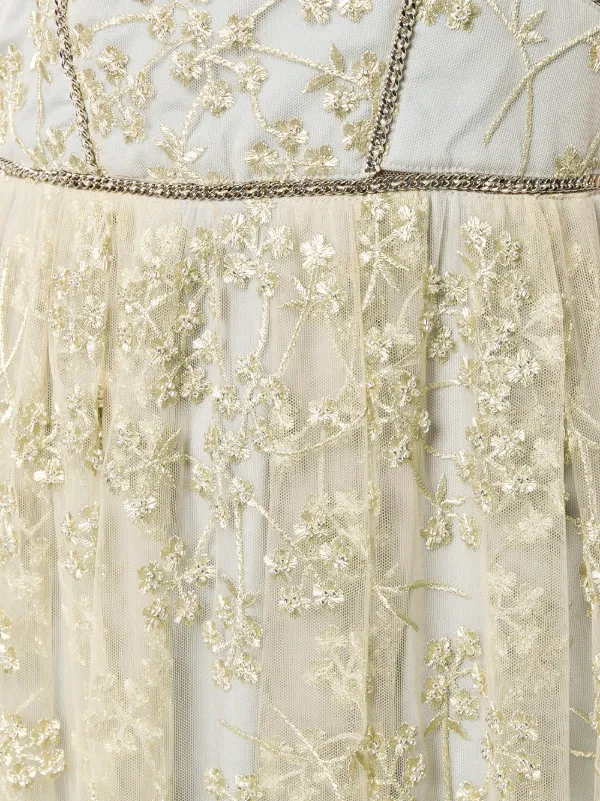 self portrait floral embroidered mesh midi dress