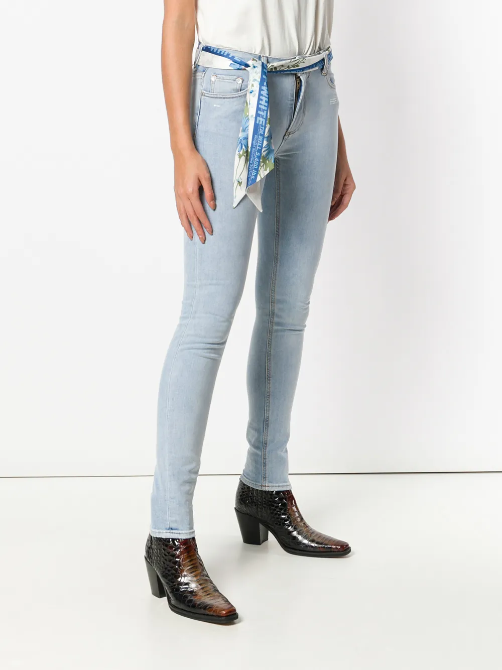  Off White Skinny Jeans Mit Schmalem Bein   Blau 