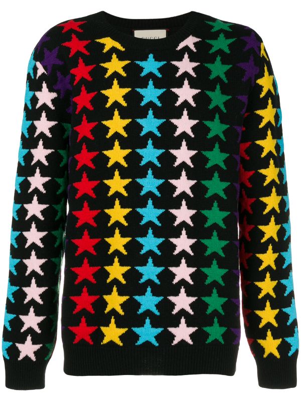 Shop black Gucci rainbow star intarsia 