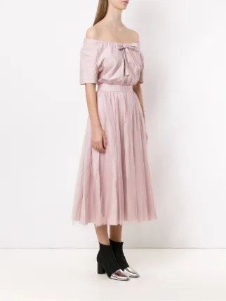 off shoulder belted dress展示图