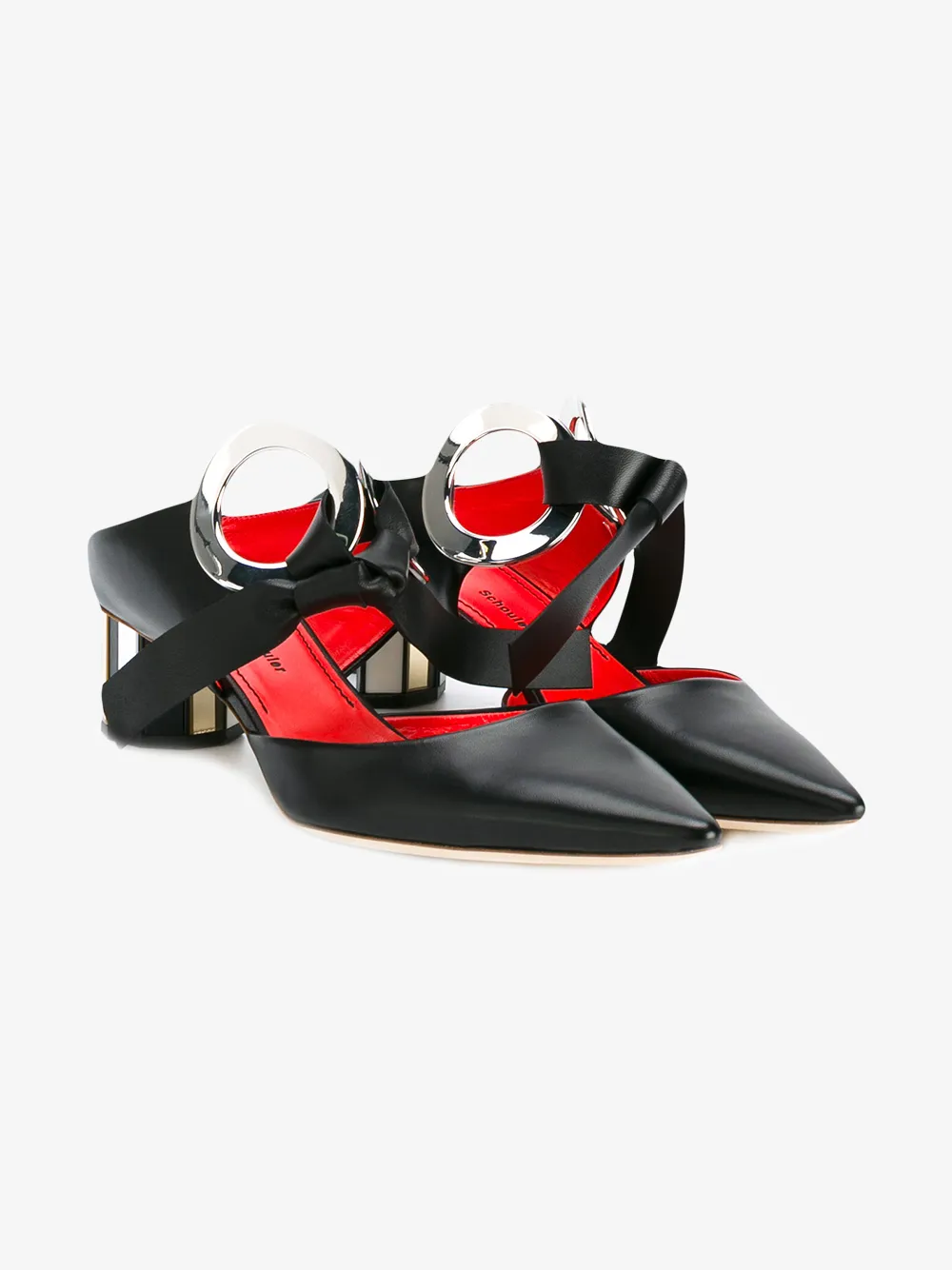 black leather mules block heel