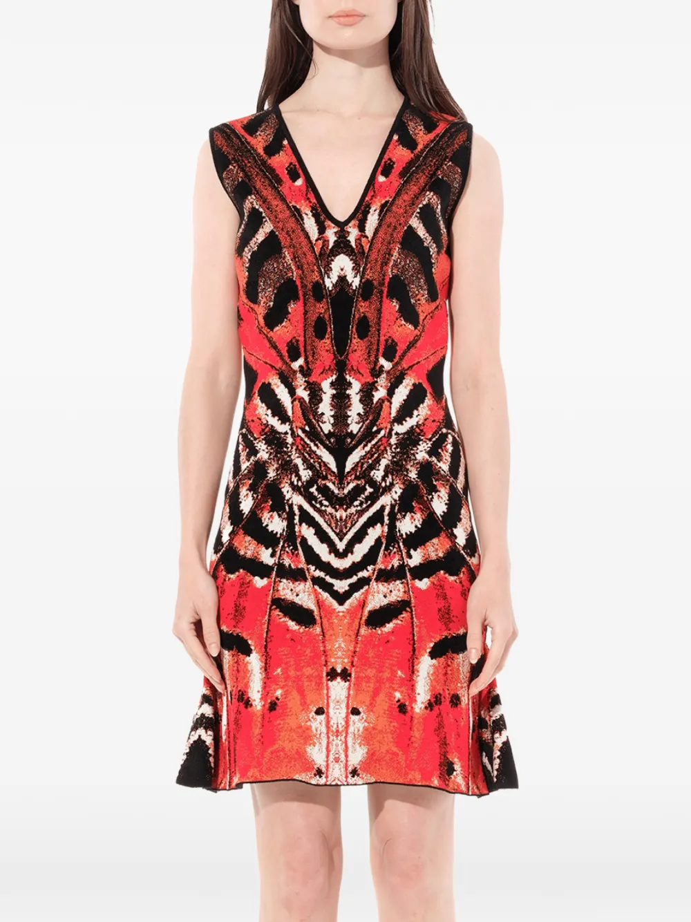 Alexander McQueen 'Butterfly' Jacquard-Minikleid - 6540 BLACK/RED