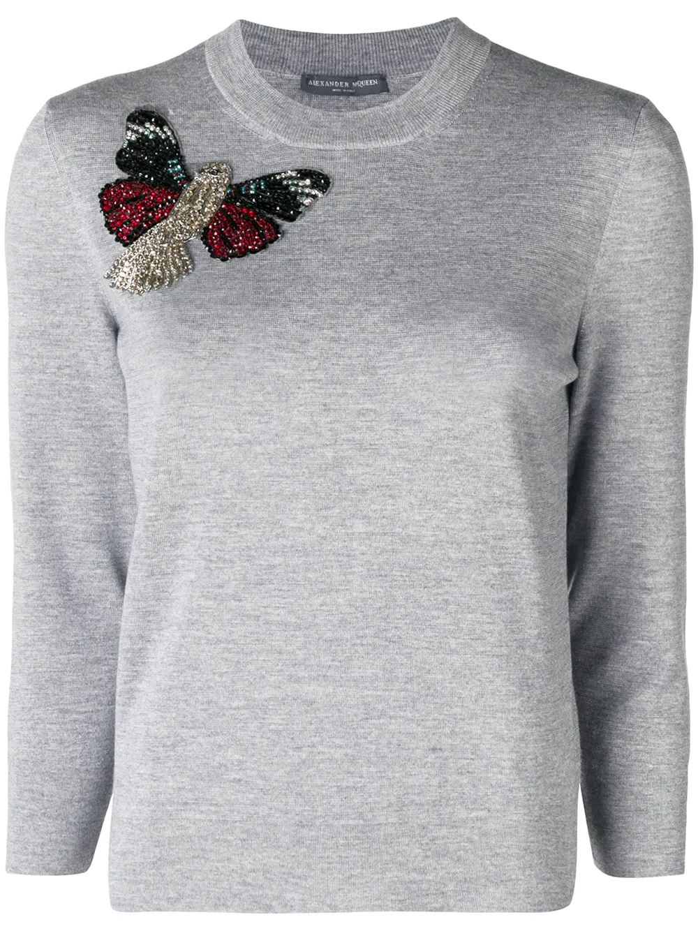 Alexander McQueen Wollpullover mit Schmetterlingsapplikation - Grau