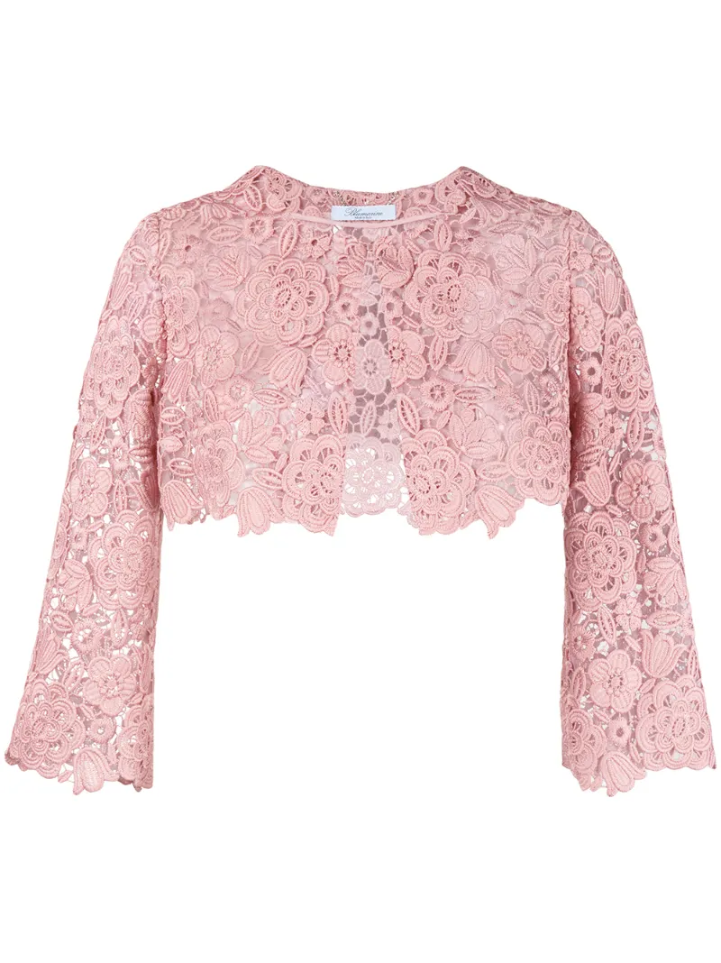 Blumarine кружевной укороченный пиджак с цветочным узором