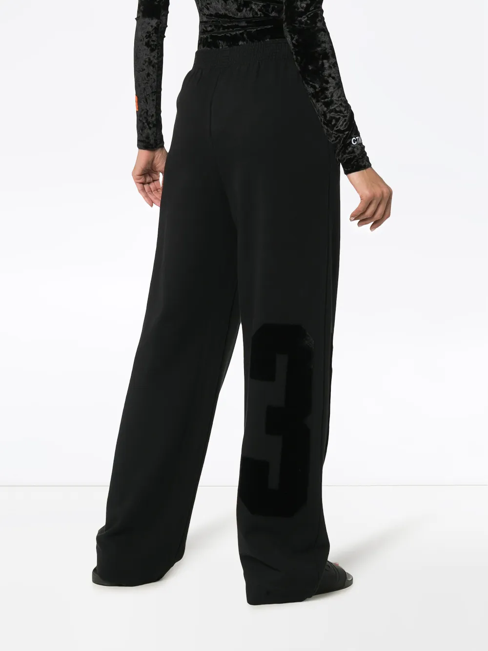 Off-White high waist katoenen broek met textdessin Zwart