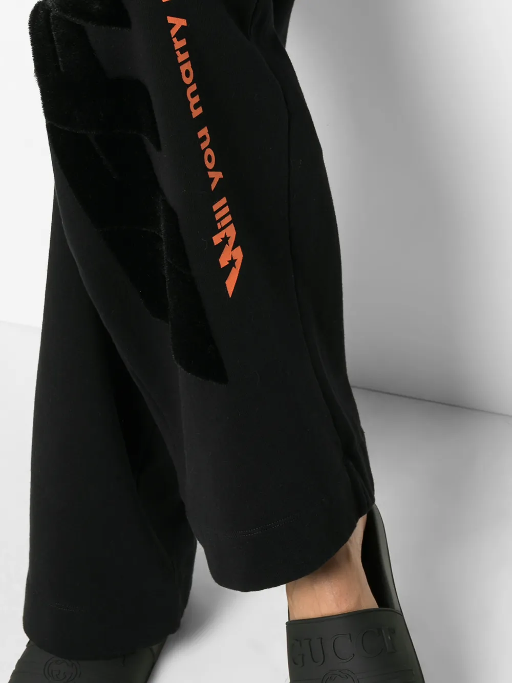 Off-White high waist katoenen broek met textdessin Zwart