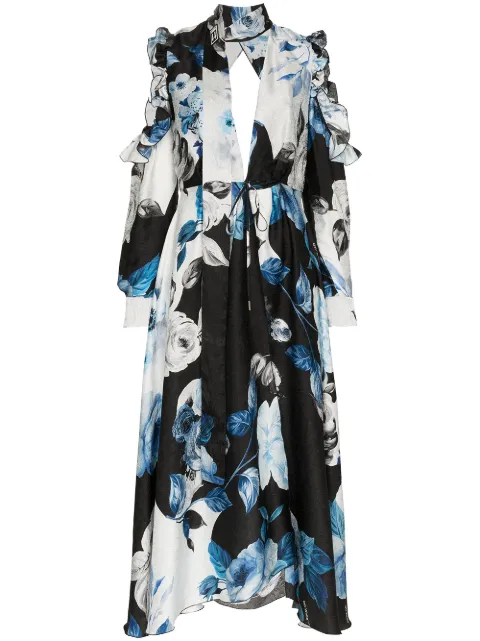 Off-White floral flared silk midi dress