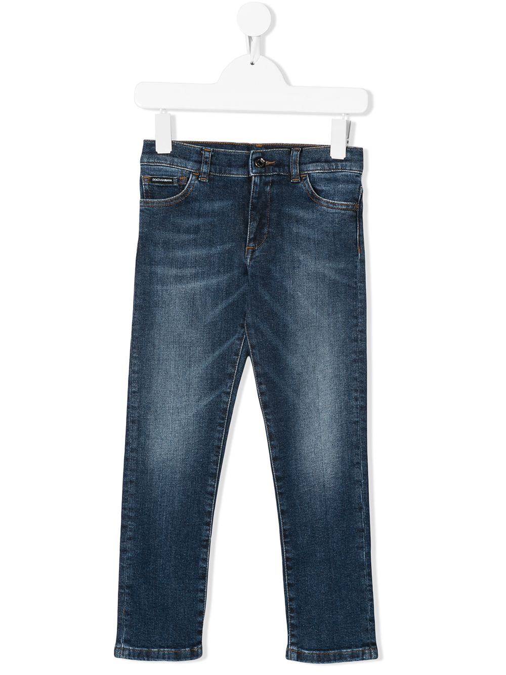 Dolce & Gabbana Kids logo-appliqué slim-cut jeans - Blue