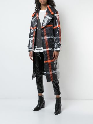 plaid print belted trench coat展示图