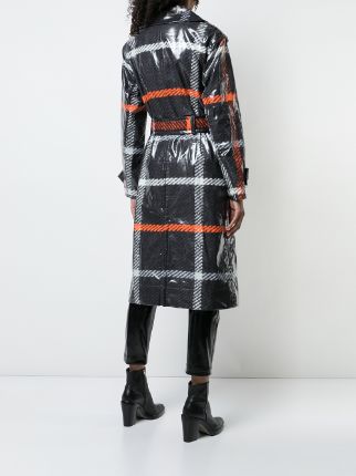 plaid print belted trench coat展示图