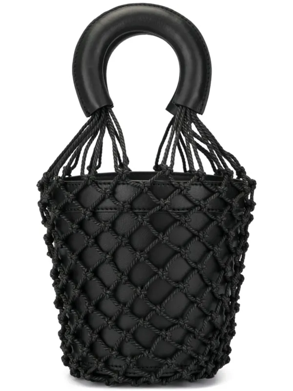 black leather bucket handbag