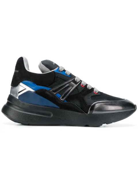 Click to view more detailed imagery on our partner's website Alexander Mcqueen Men's Oversized Colorblock Runner Sneakers, Black Pattern