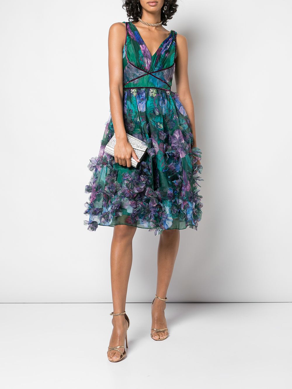 фото Marchesa Notte floral-appliquéd midi dress