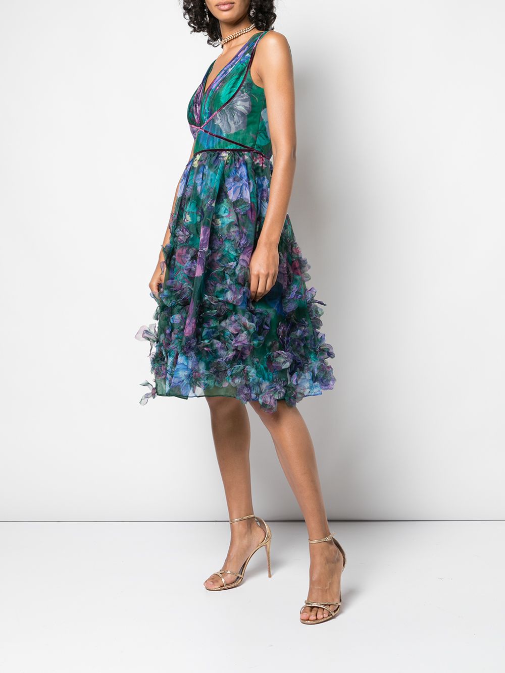 фото Marchesa Notte floral-appliquéd midi dress