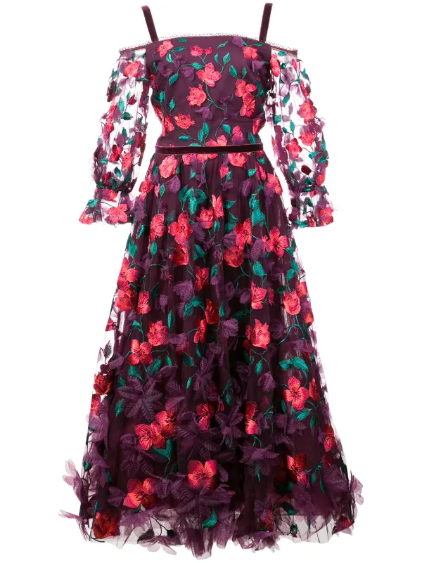 3d floral midi dress