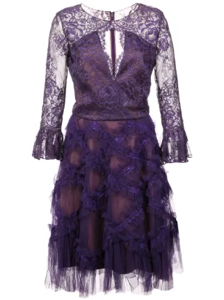 marchesa notte blue bird lace dress