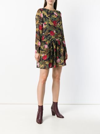 floral camouflage flared dress展示图