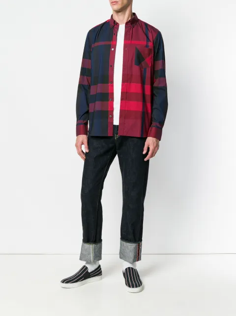BURBERRY BURBERRY CHECKED BUTTON SHIRT - RED