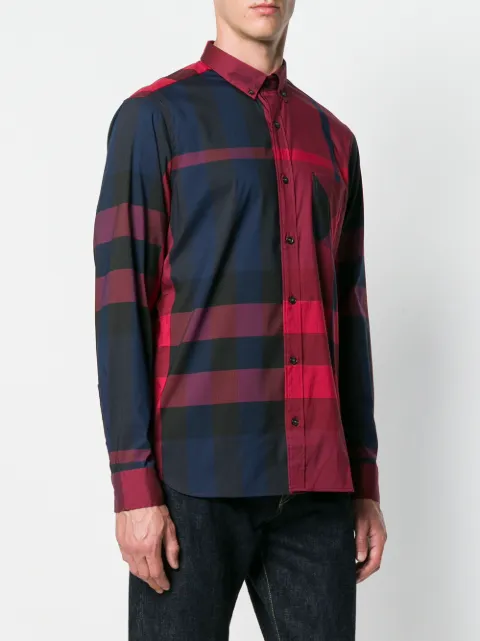 BURBERRY BURBERRY CHECKED BUTTON SHIRT - RED