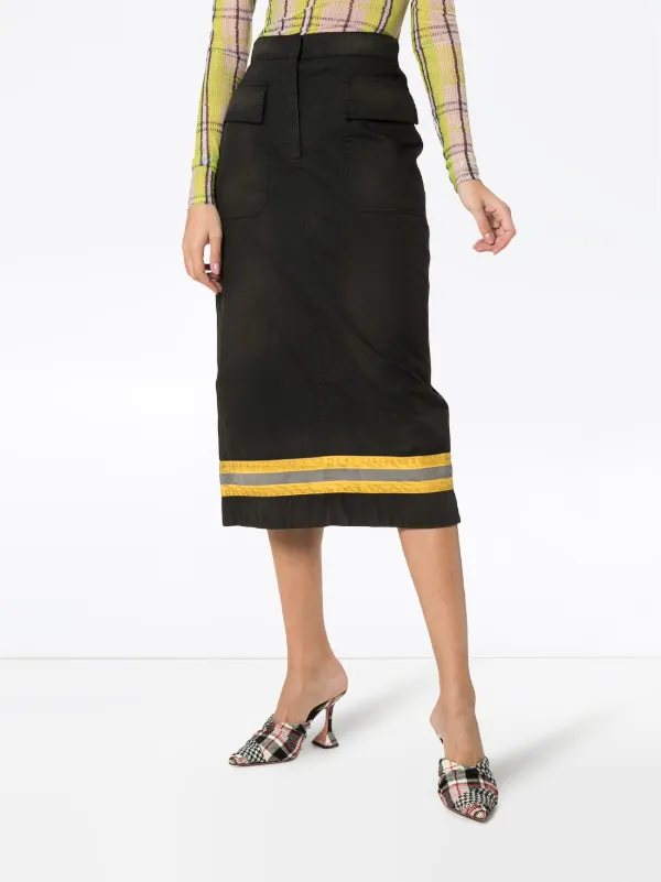 Calvin Klein High-Waist Reflective Stripe Midi Skirt Zwart
