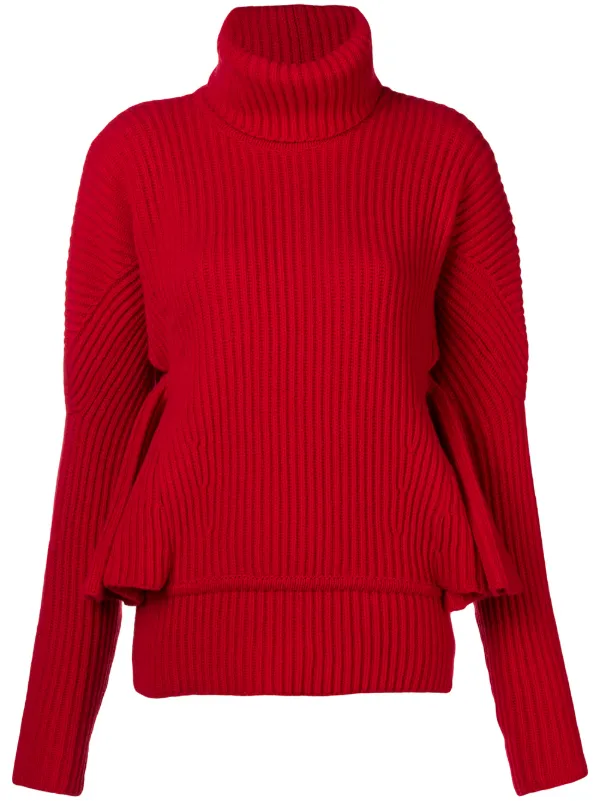 red ruffle sleeve sweater