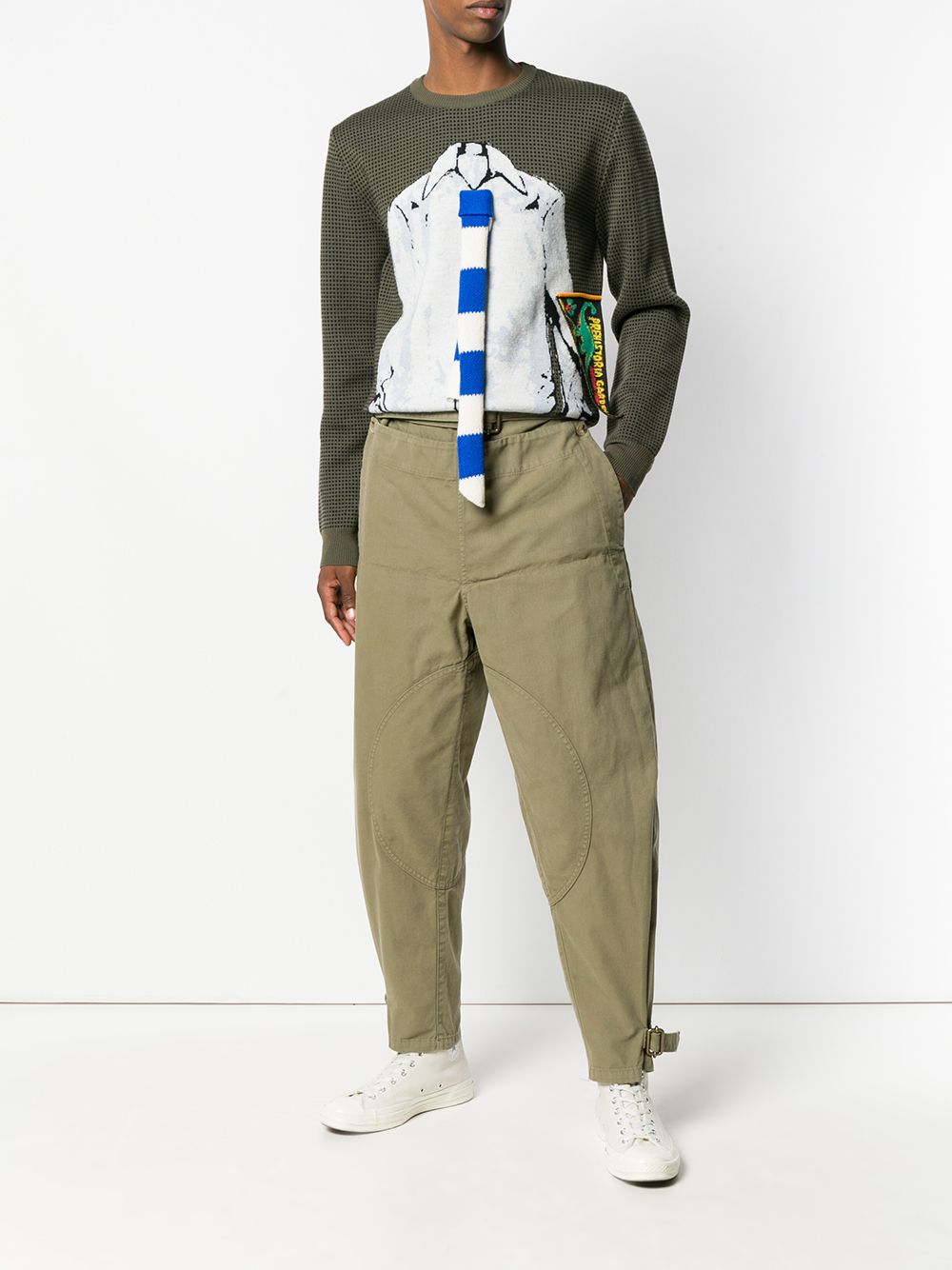 JW Anderson men's Khaki fold-front Utility Trousers - Farfetch