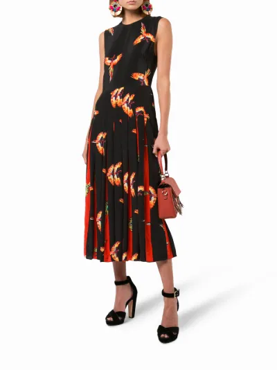 bird print pleated dress | DVF Diane 
