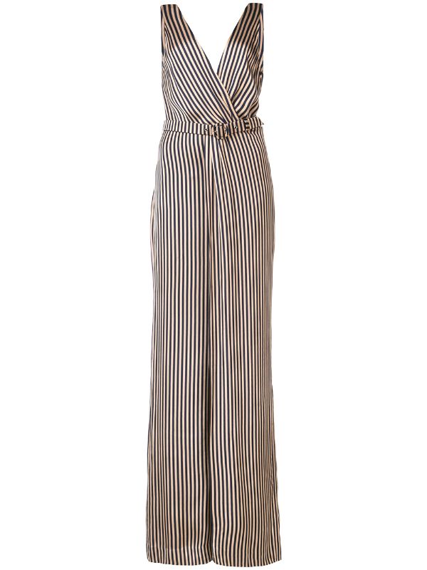 v neck striped jumpsuit