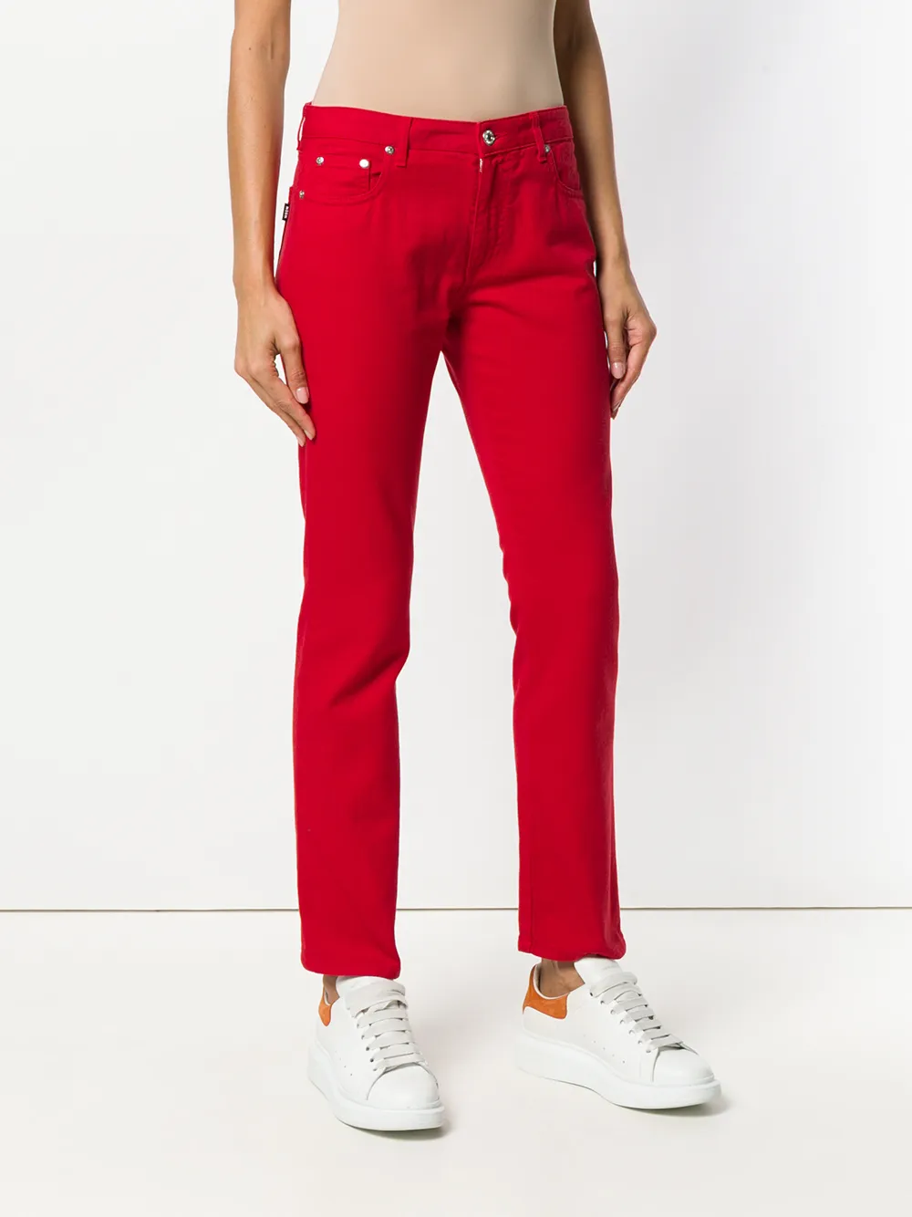 MSGM slim-fit-jeans met logo-print Rood