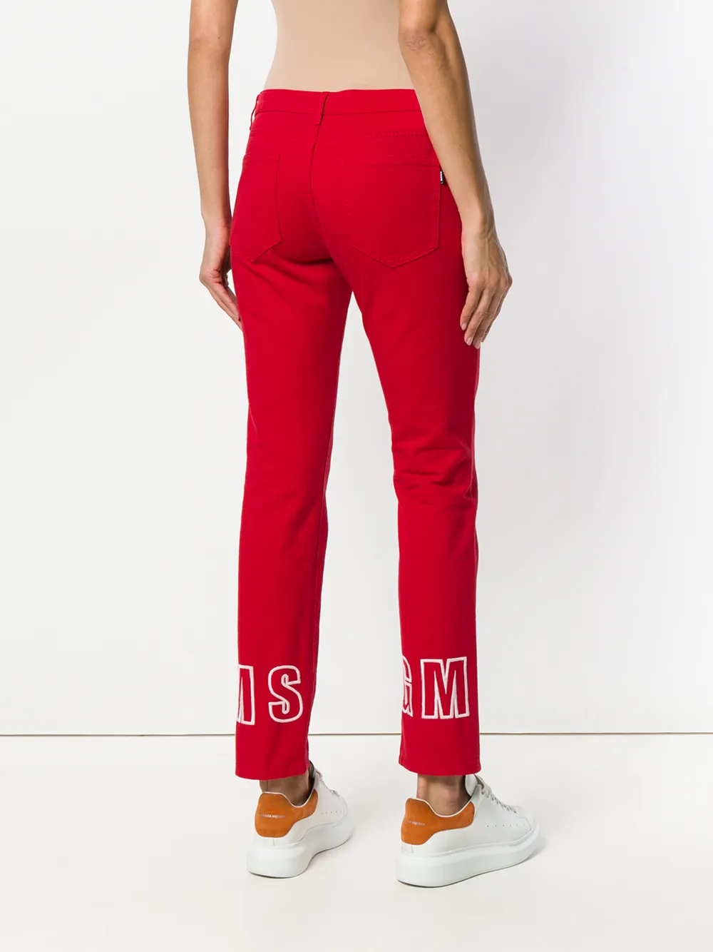 MSGM slim-fit-jeans met logo-print Rood