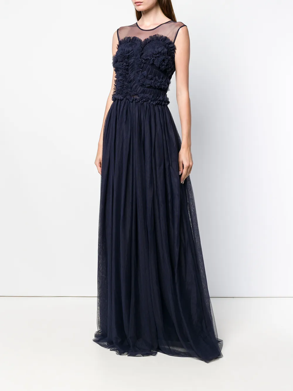 P.A.R.O.S.H. sleeveless flared maxi dress Blauw